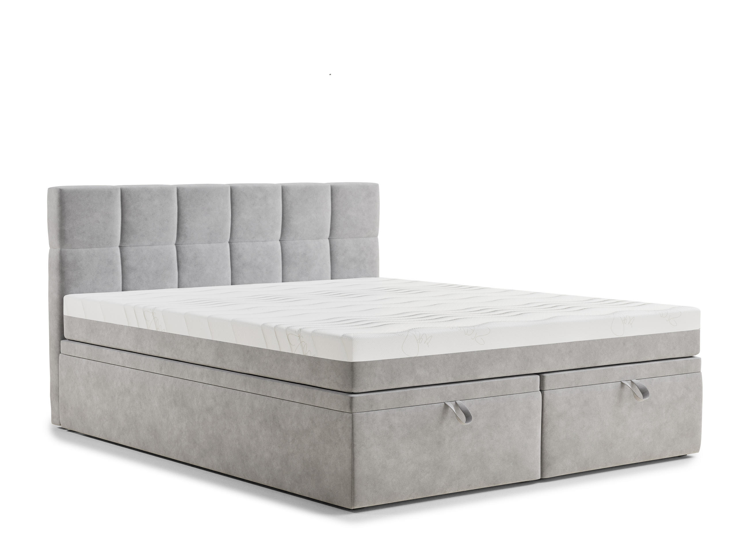 BOXBETT 140/200 cm Gotu S, in Hellgrau, Matratze, gepolstertes Kopfteil, Bettkasten, H3 = fest - Hellgrau/Schwarz, Holz/Holzwerkstoff (140/200cm) - Maison de Reve