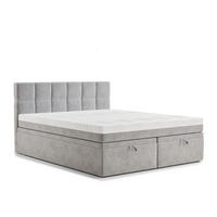 BOXBETT 140/200 cm Gotu S, in Hellgrau, Matratze, gepolstertes Kopfteil, Bettkasten, H3 = fest - Hellgrau/Schwarz, Holz/Holzwerkstoff (140/200cm) - Maison de Reve