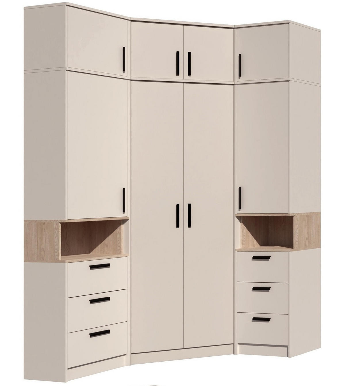 ECKKLEIDERSCHRANK GRANT SET 14/C GRAUBEIGE CASHMERE 143/235/143 - Kaschmir/Schwarz, Holzwerkstoff (143/235/143cm) - Marmex Möbel