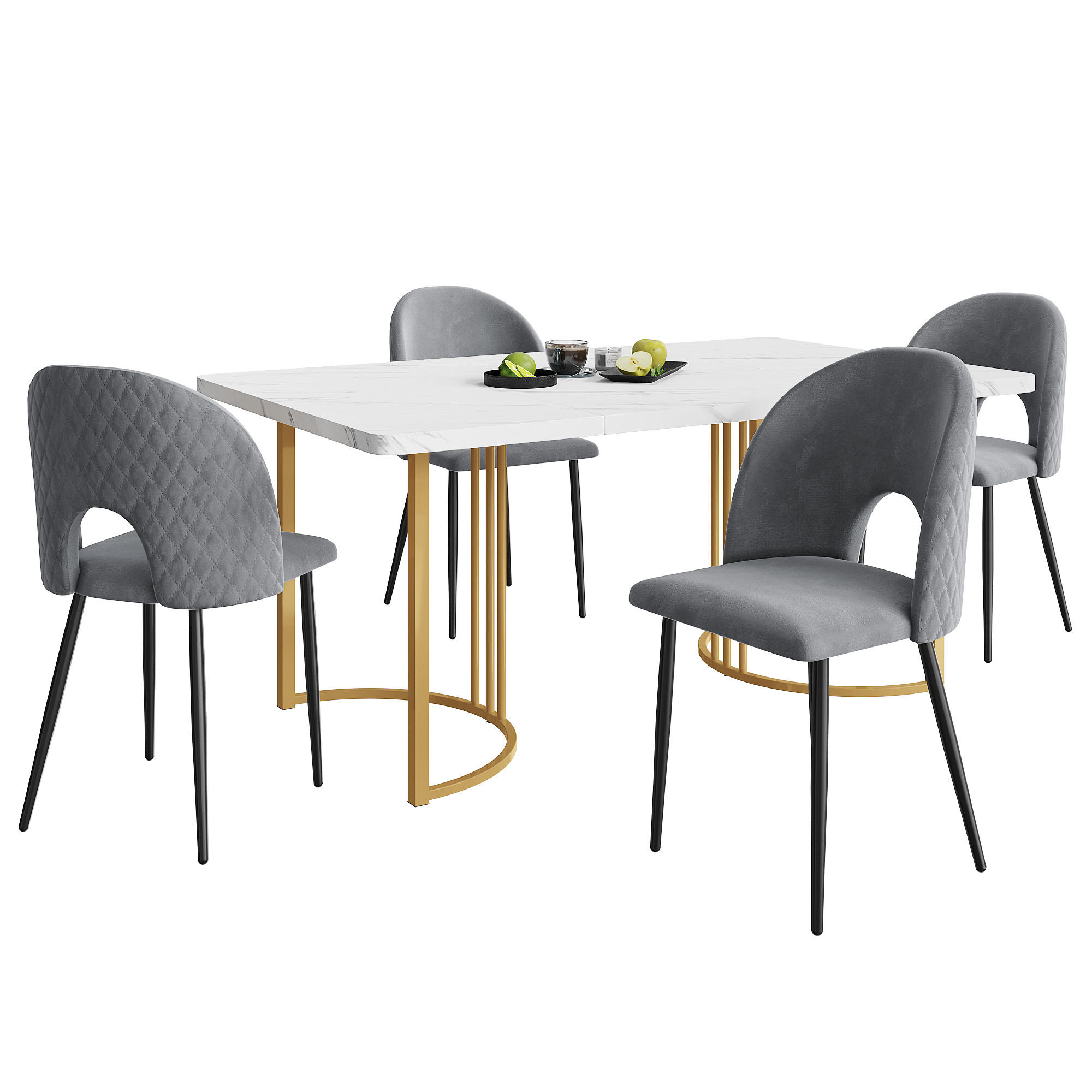 FLIEKS JÍDELNÍ SET 4 Židle MDF Bílý Šedý 140x80cm