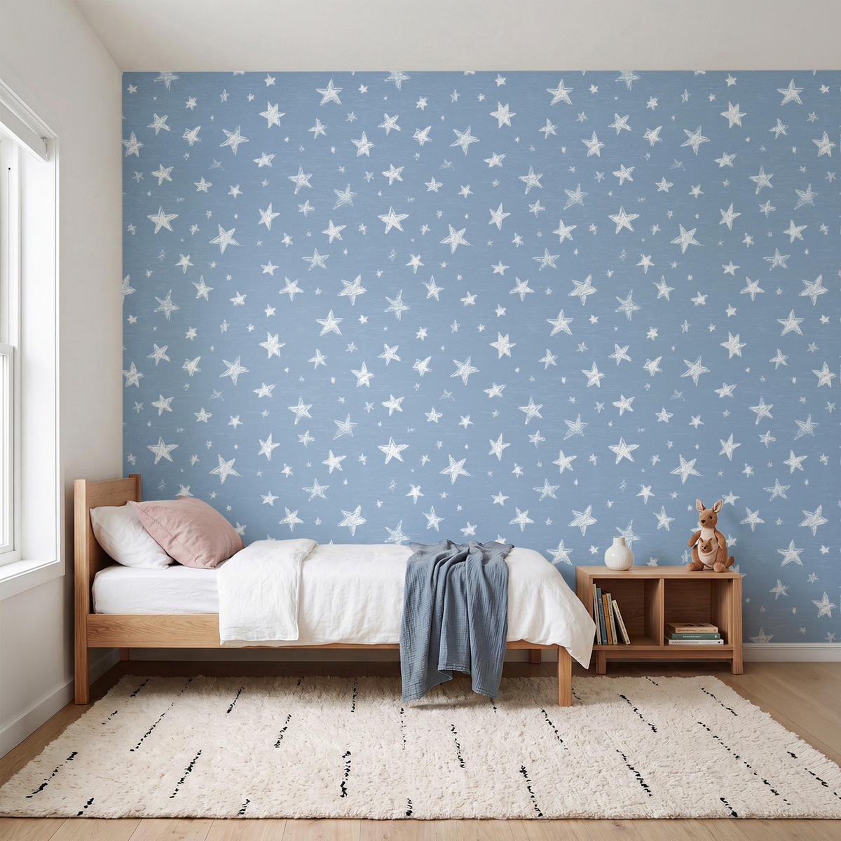 KINDERTAPETE - Sterne - Muster - Blau - 350x300 cm - Hellblau, Papier (350/300cm) - OnlyWow