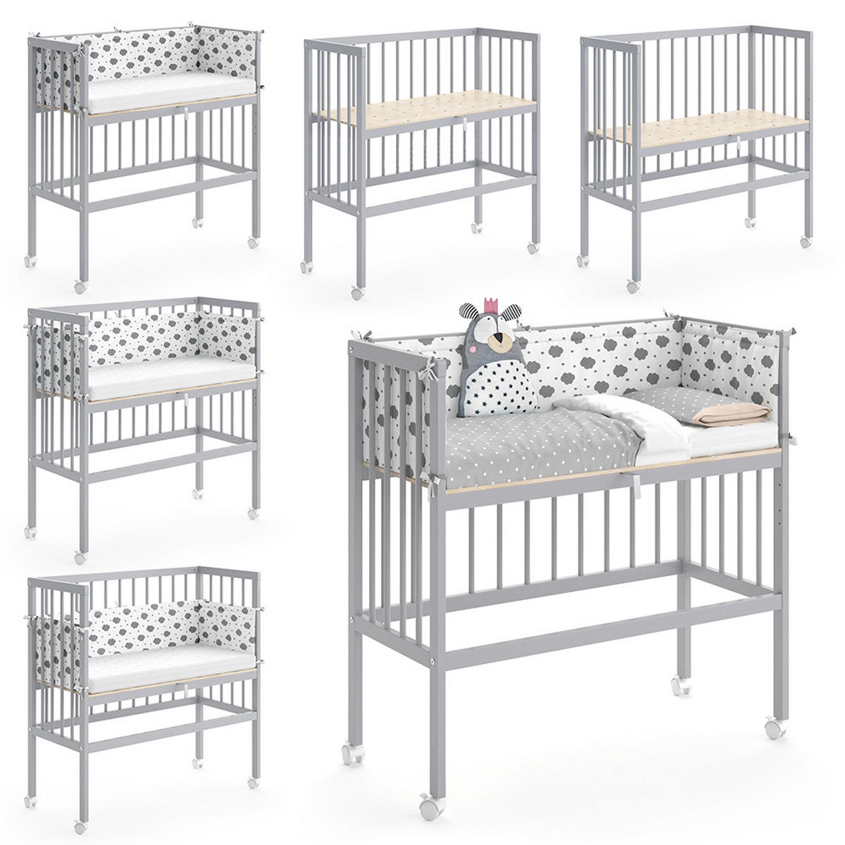 BEISTELLBETT Sophie Grau 94 x 90 cm 1 Seitenschiene - Grau, Holz (94/96/90cm) - VitaliSpa