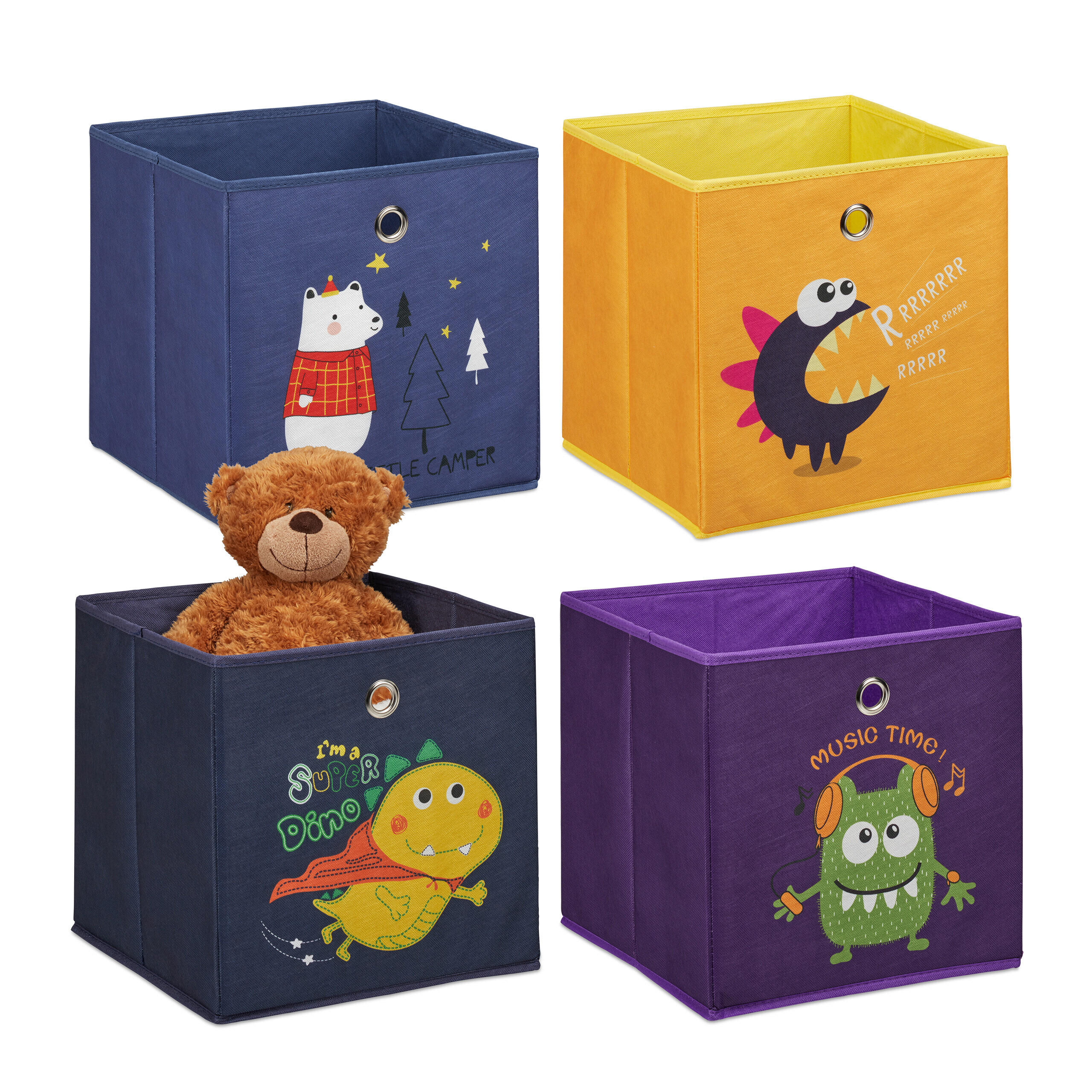 AUFBEWAHRUNGSBOX Bunt 4er-Set faltbar Vlies 30x30x30 cm - Multicolor, Wellpappe/Textil (30/30cm) - Relaxdays