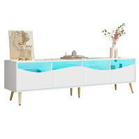 LOWBOARD 180/40/50 cm aus MDF mit LED-Beleuchtung, Glasfront und goldfarbenen Metallfüßen Weiß - Weiß, Holzwerkstoff (180/50/40cm) - Modenvie
