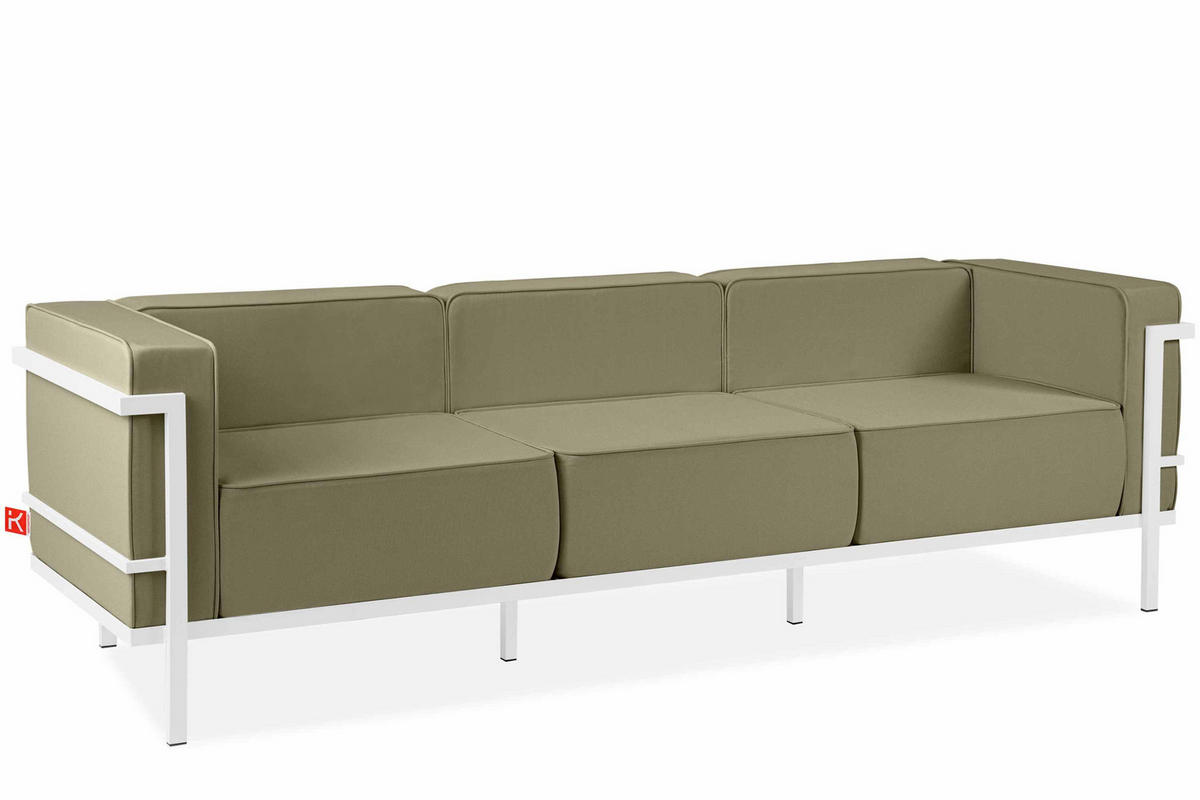 GARTENSOFA TRIGLO 3-Personen, Stahlrahmen, Modern, Weiß/Beige - Beige/Weiß, Textil/Metall (229/70/69cm) - KONSIMO®