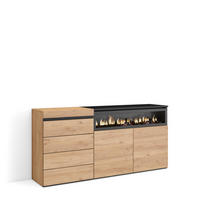 KOMMODE mit Schubladen, Elektrokamin, eiche, 158/35/75cm - Eichefarben/Beige, Holzwerkstoff (158/75/35cm) - Skraut Home