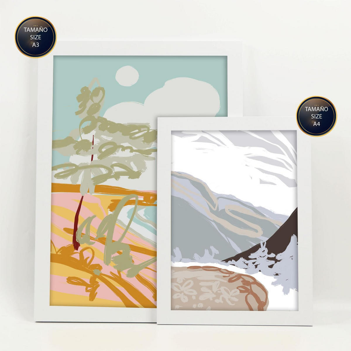 POSTER Set Mit 6 Küstenlandschaftsabstrakte Größe A3 & A4 Weißer Rahmen - Weiß, Papier (29.7/1cm) - Nacnic