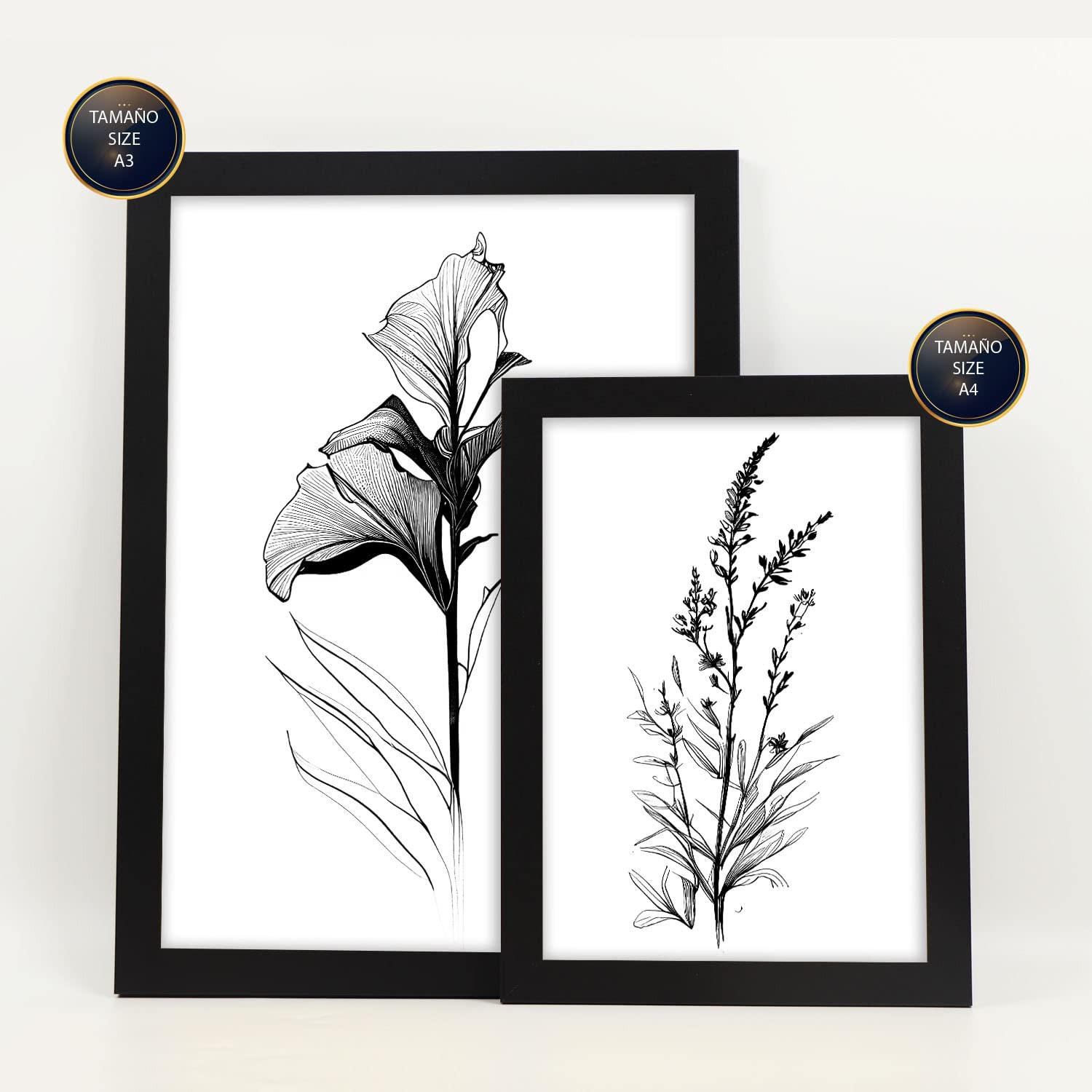 POSTER Set Mit 6 Ansteckblumen Natur Und Botanikdrucke Mit Blumenmotiven In Klassischem Schwarz Und Weiß Innenarchitektur A3 & A4 Schwarzer Rahmen - Schwarz, Papier (29/3cm) - Nacnic