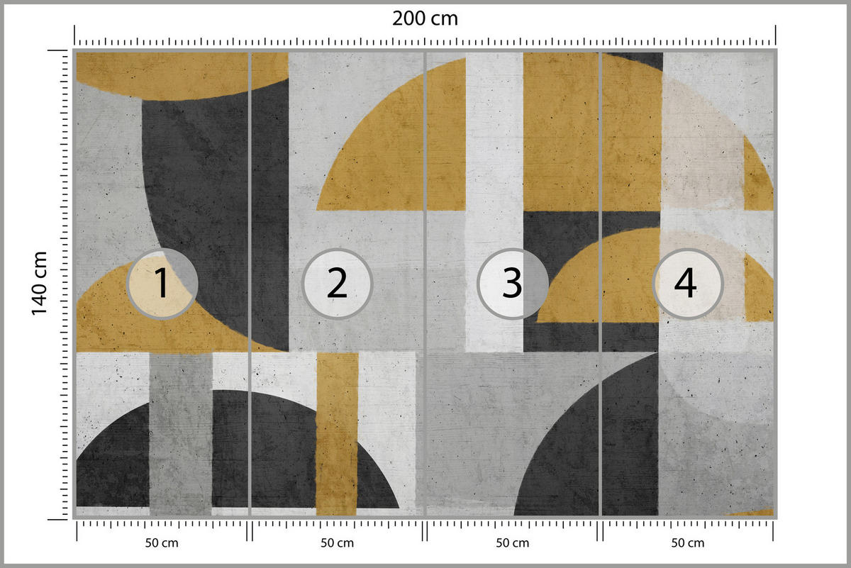 FOTOTAPETE für Wohnzimmer Abstrakte Geometrische Muster Formen 200x140 - Gelb/Schwarz, Papier (200/140cm) - Muralo