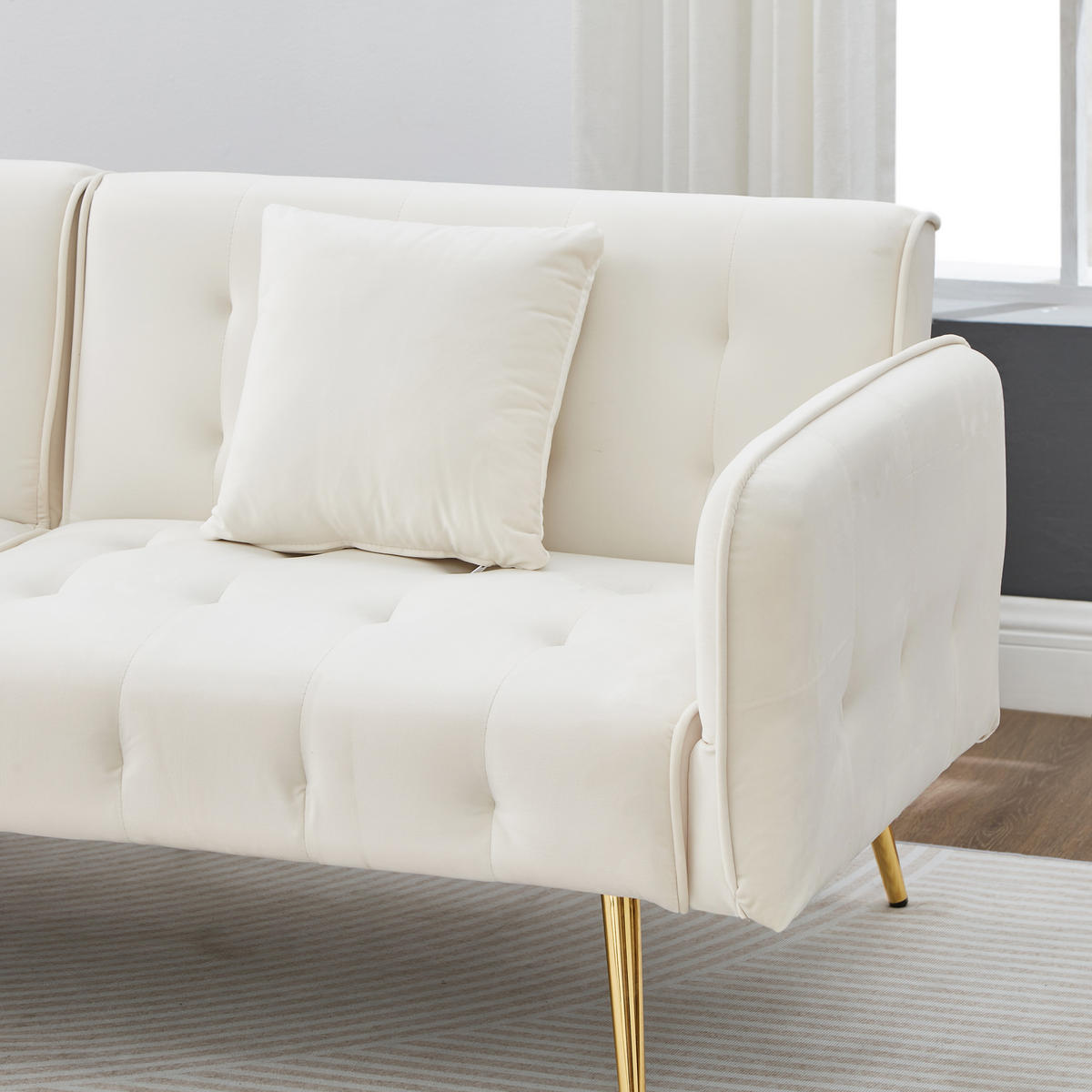 2-SITZER SCHLAFSOFA Samt Weiß mit verstellbarer Rückenlehne und Armlehnen - Weiß, Textil/Metall (178/70/82cm) - WISHDOR
