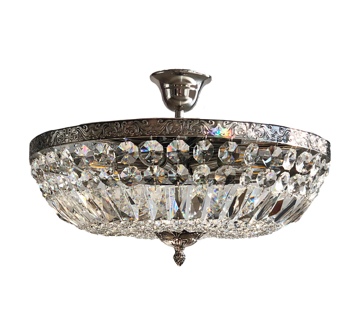 DECKENLEUCHTE Kristall Schönbrunn Ø45 Antik Silber gefertigt aus geschliffenen Kristallen - Silberfarben, Glas/Metall (45/45/28cm) - PGA Lights