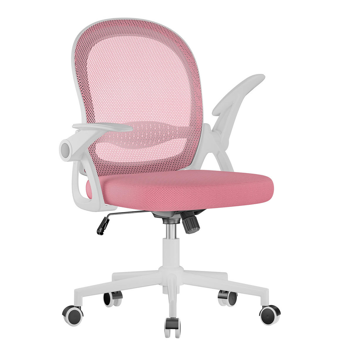 BÜROSTUHL Weiß-Pink ergonomisch mit Mesh Rückenlehne - Pink, Metall (25/53/56cm) - Rattrix