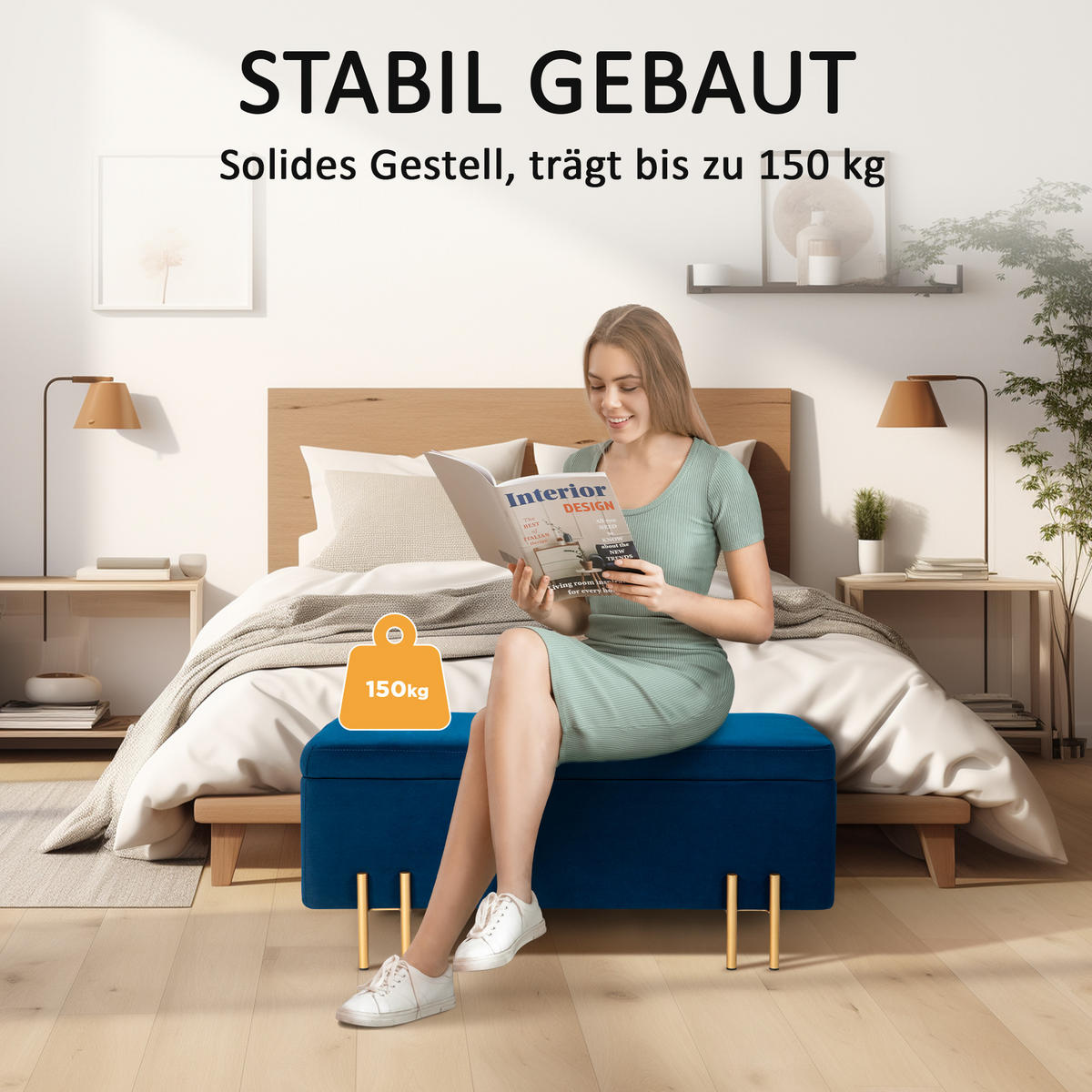 GEPOLSTERTE Sitzbank mit Stauraum, Metall, Kautschukholz, Schaumstoff Dunkelblau - Blau, Textil (40/42/100cm) - HOMCOM