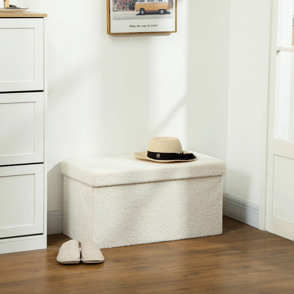SITZBANK mit Stauraum, faltbar Polsterbank, Bettbank mit Samtoptik, Sitztruhe - Weiß, Kunststoff (38/38/76cm) - HOMCOM