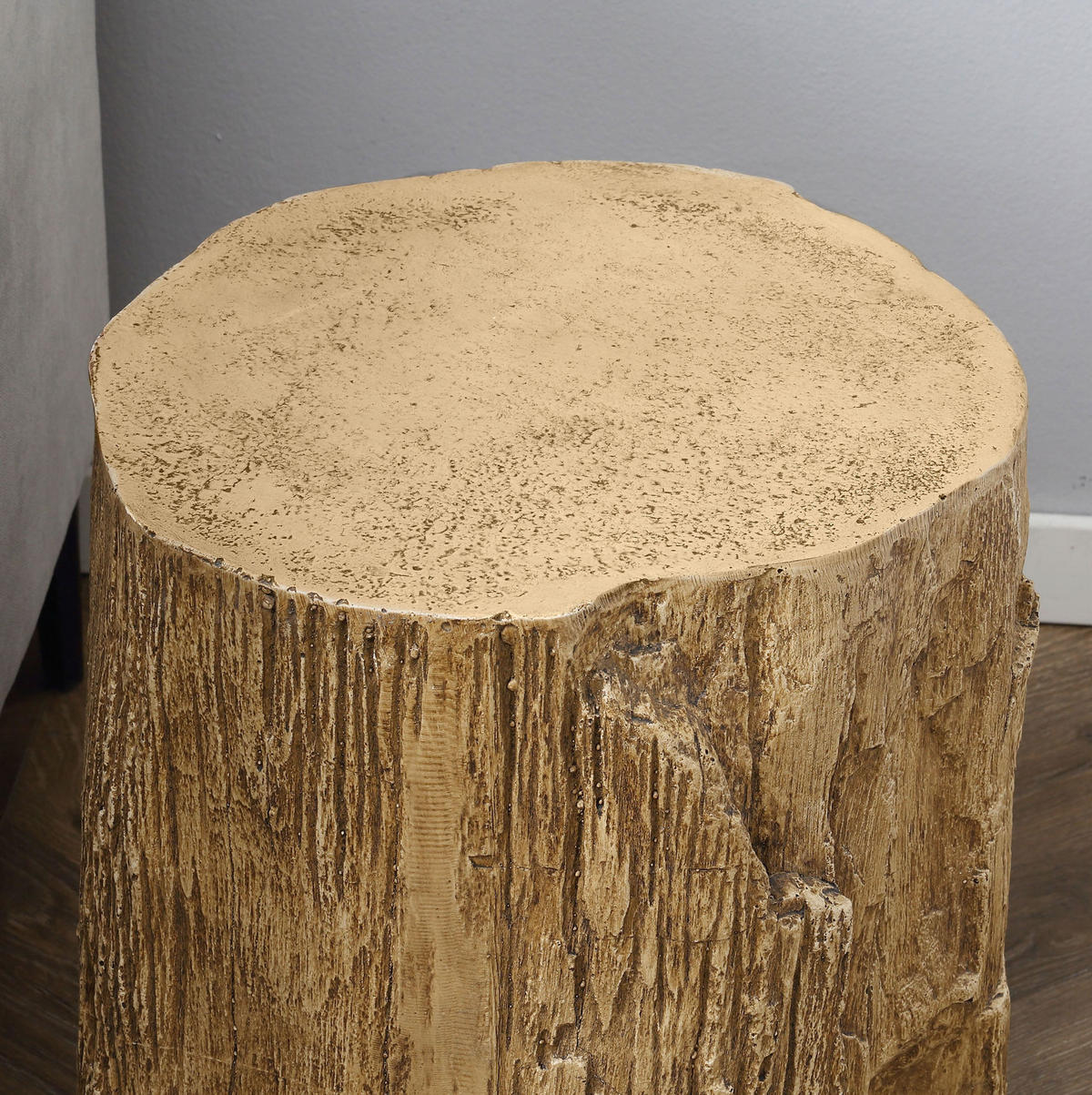 BEISTELLTISCH 37/43 cm in Holzstammoptik aus Beton, wasserdicht und höhenverstellbar - Naturfarben, Stein (37/37/43cm) - Flora Grace