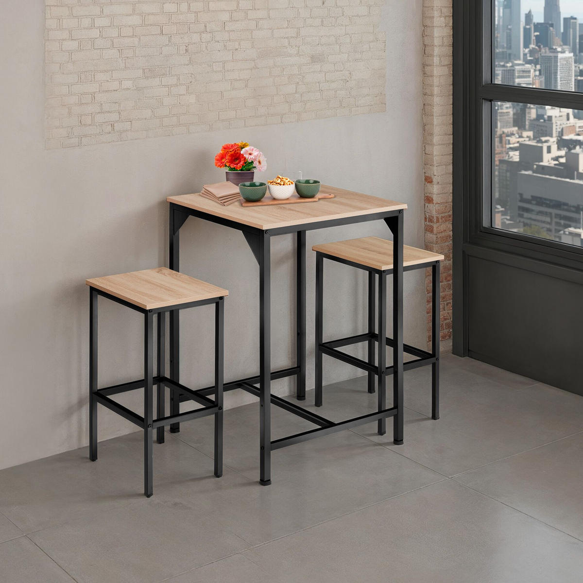 BARSET Inverness,mit höhenverstellbaren Kunststofffüßen,Industrial Holz hell, Eiche Sonoma - Naturfarben, Holzwerkstoff (60/91/120cm) - tectake
