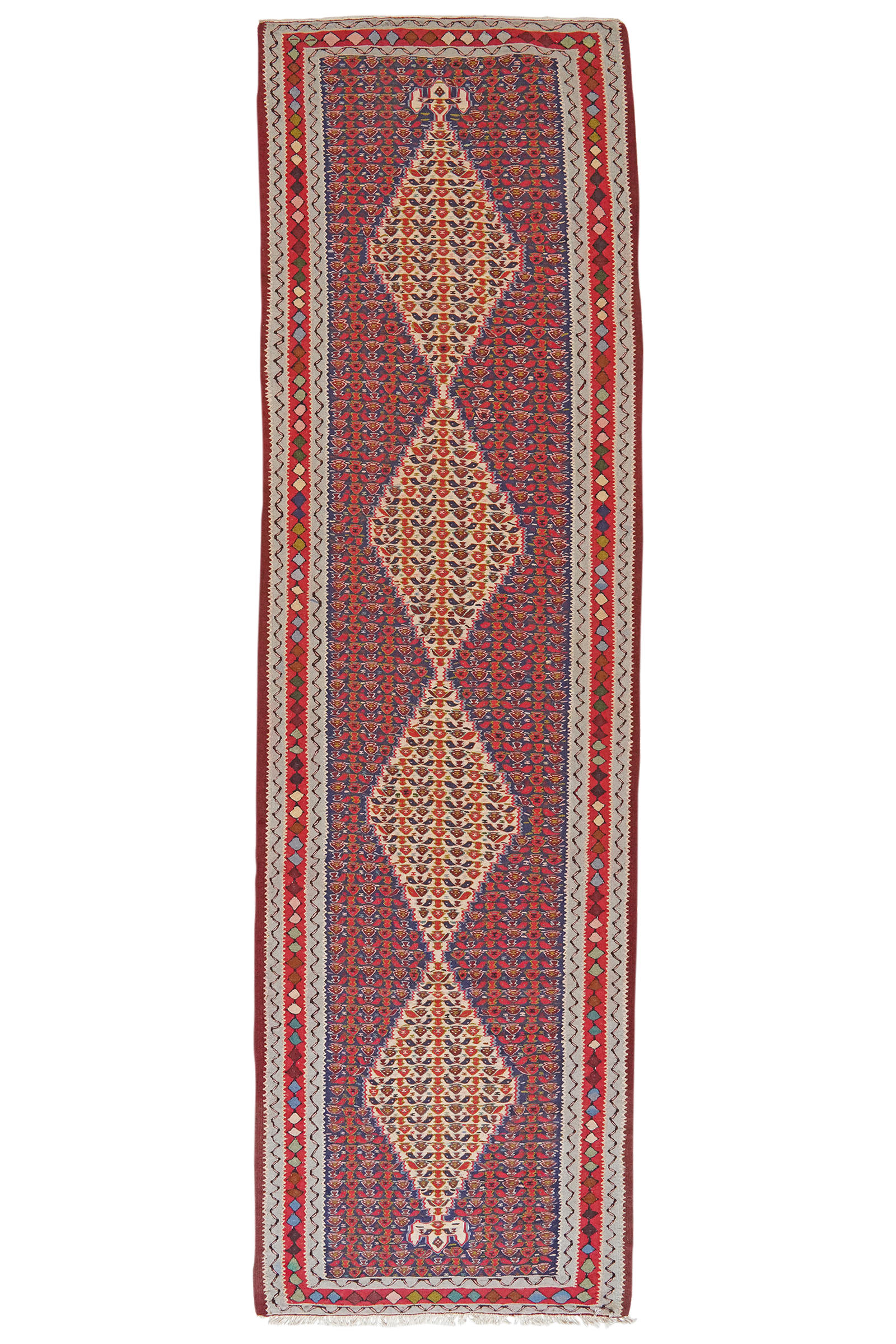 HANDWEBTEPPICH Kelim Senneh Blau 314/88 cm Schurwolle - Blau, Textil (88/314cm) - Looma