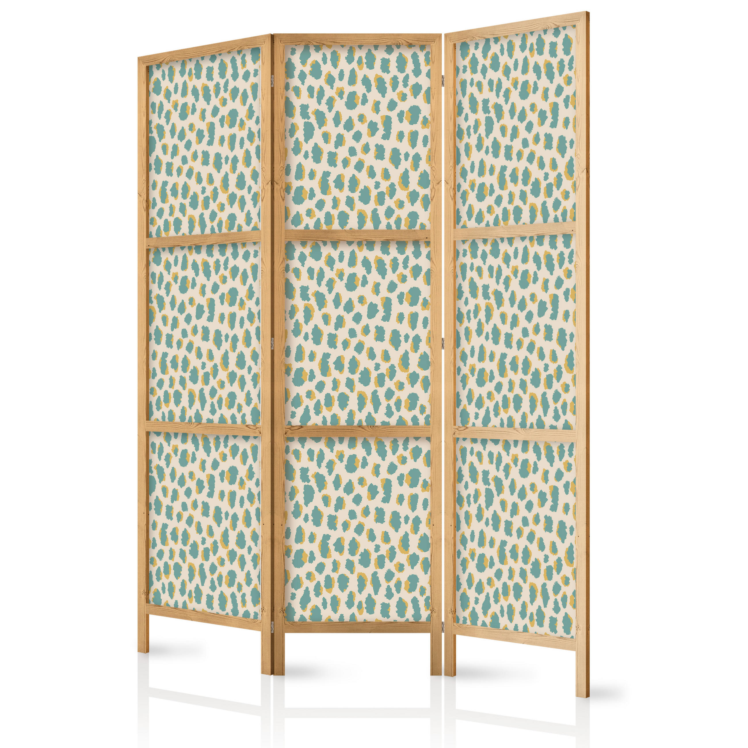 PARAVENT Japanischer 3-tlg 135x172 cm Buntes Tiermuster - Grün, Holz/Textil (135/172/3cm) - Muralo