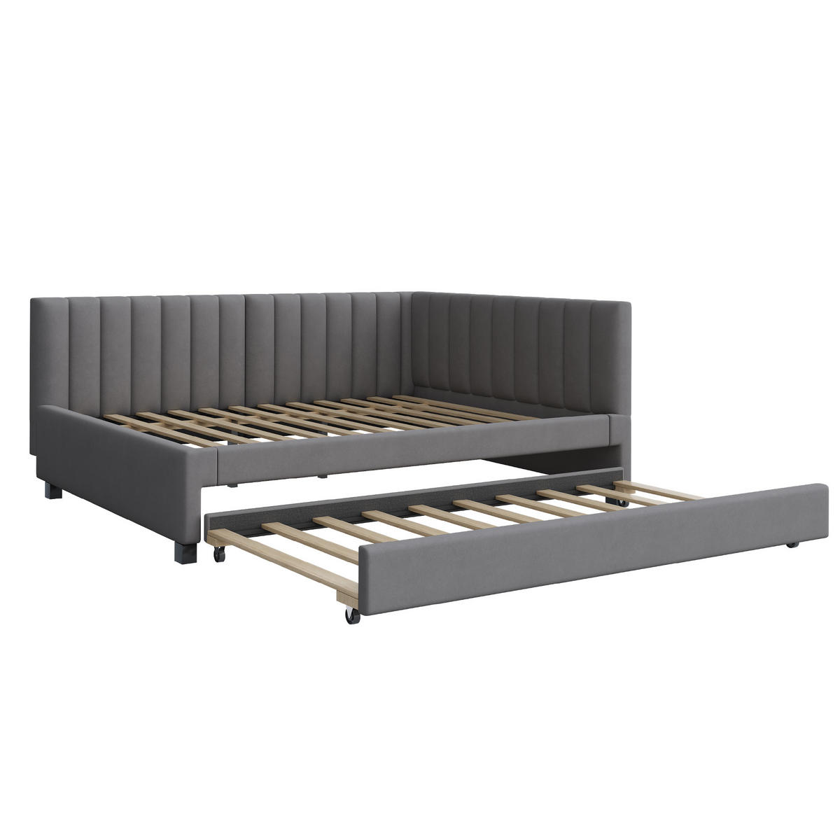 BETT 209,5/147/71 cm mit ausziehbarem Bett & Kopfteil Samt Grau - Grau, Leder (140/200cm) - OKWISH