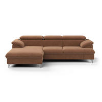 ECKSOFA mit Schlaffunktion und Bettkasten, verstellbare Kopfstützen - Chromfarben/Braun, Textil/Metall (254/167cm) - Cotta