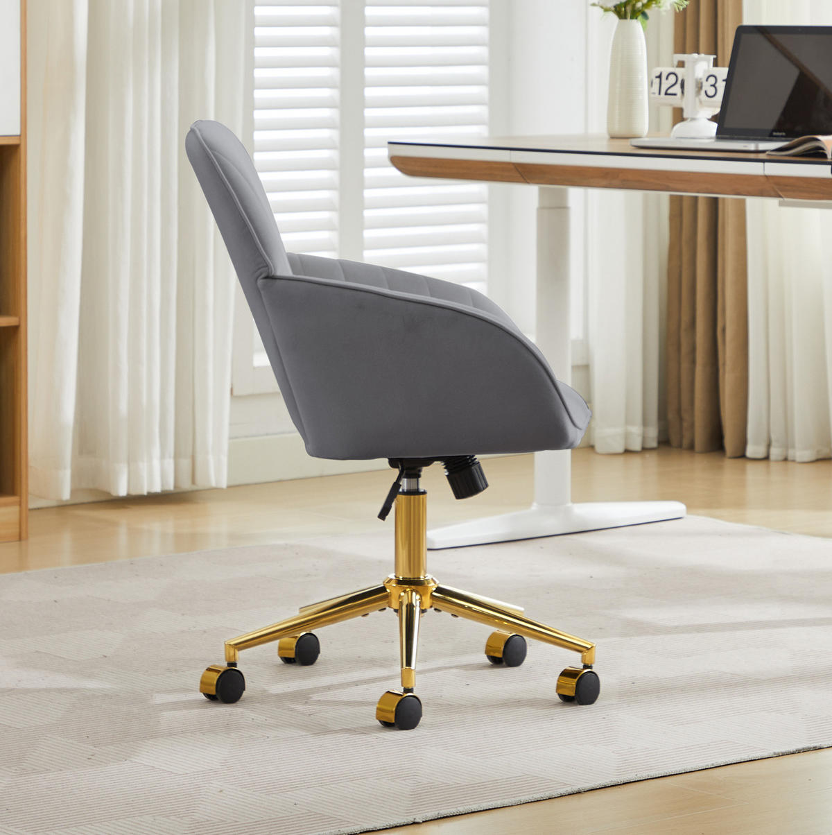 DREHSTUHL 62/60/97 cm grau aus Samt höhenverstellbar und ergonomisch - Grau, Textil (60/97/62cm) - OKWISH