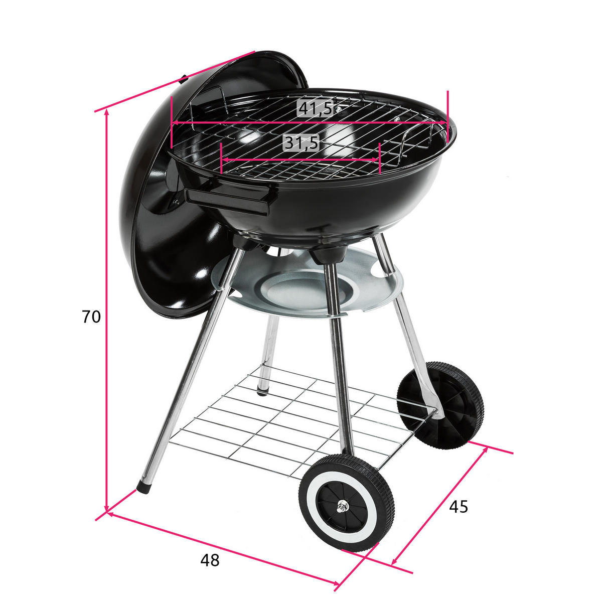 KUGELGRILL ,Ø 41,5 cm,schwarz - Schwarz, Metall (41.5/70cm) - tectake