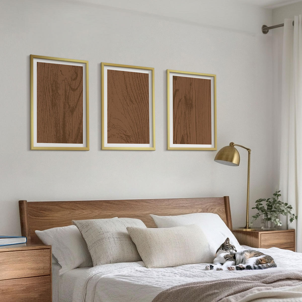 BILDER SET 3er Set - 40x60 cm Goldrahmen - Holzstruktur, Rinde, Minimalismus - Goldfarben, Kunststoff (40/60cm) - TULUP