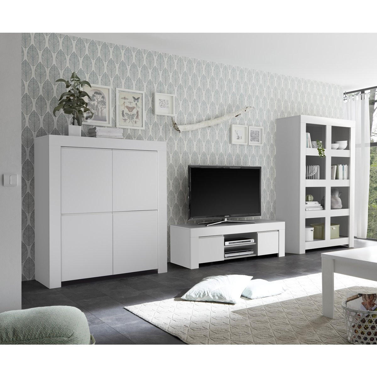 HIGHBOARD mit 4 Türen H140 cm - Firenze - Weiß, Holzwerkstoff (110/140/42cm) - Calicosy