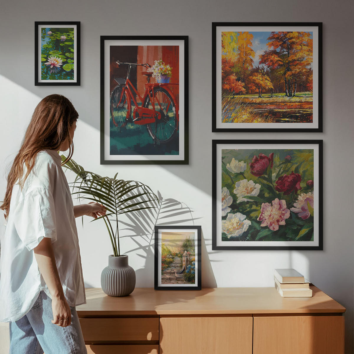 WANDBILDER 5er-Set - 50x50 cm & 20x30 cm & 40x60 cm Schwarzer Rahmen - Strand Holzsteg Klippen - Schwarz, Kunststoff (40/60cm) - ArtPrintCave