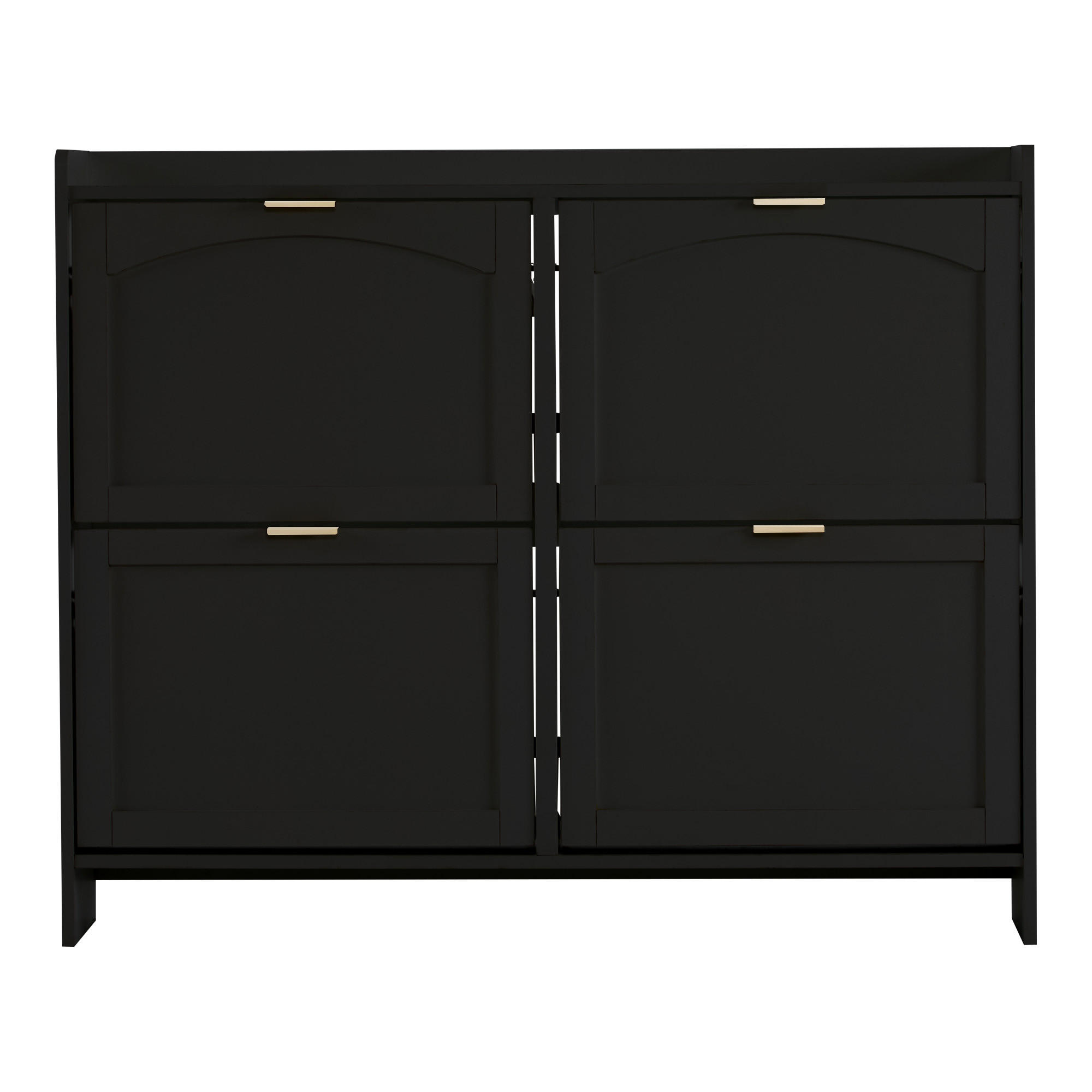 SCHUHSCHRANK Schwarz 110/24/90 cm mit 4 Klappen und offenen Fächern - Schwarz, Holzwerkstoff (110/90/24cm) - PANGIVO