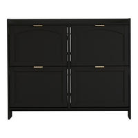 SCHUHSCHRANK Schwarz 110/24/90 cm mit 4 Klappen und offenen Fächern - Schwarz, Holzwerkstoff (110/90/24cm) - PANGIVO