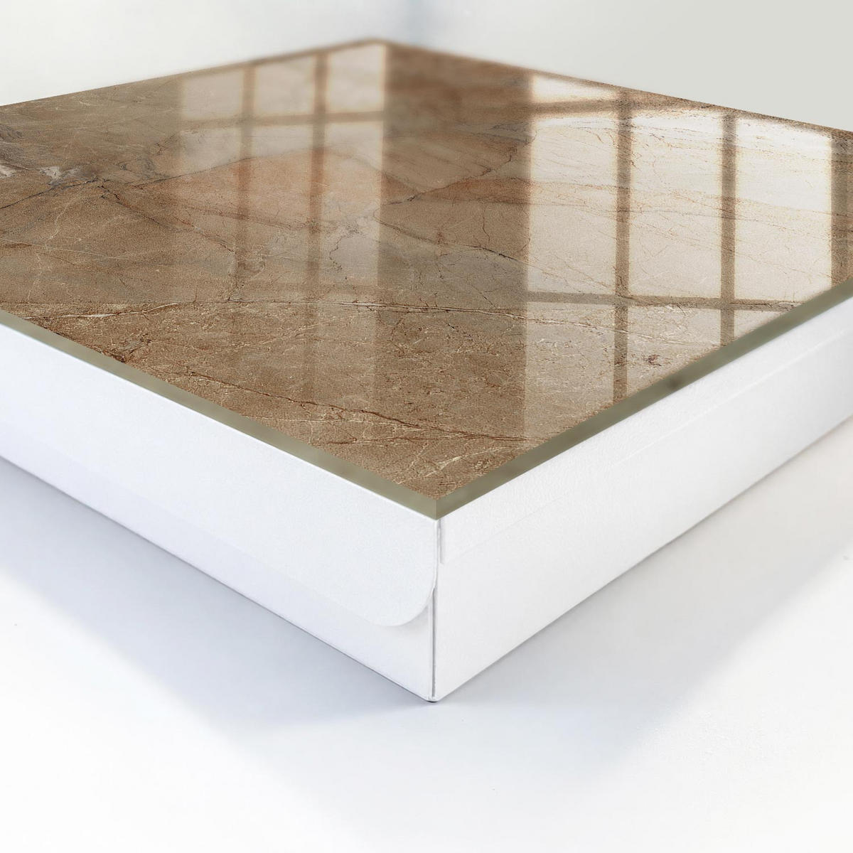 SCHLÜSSELBOX Weiß 30x30 cm – Türöffnung nach rechts - Steintextur - Hellbraun, Metall (30/30/5cm) - TULUP