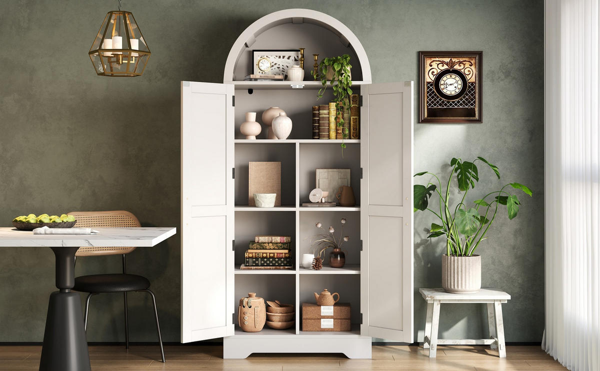 MEHRZWECKSCHRANK in Weiß mit Ablage und offenem Oberteil für Küche und Wohnzimmer, B70/T35/H170 cm - Weiß, Holzwerkstoff (70/170/35cm) - STILVORA