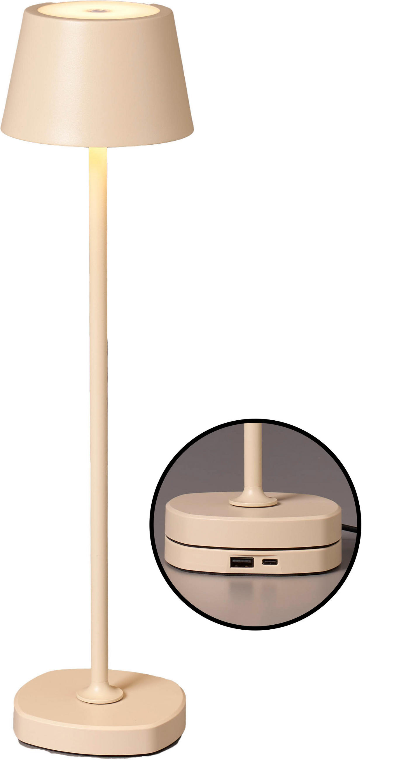 LED-AKKU Tischlampe mit Ladestation Ø 11 x 45 cm stufenlos dimmbar für Innen und Außen beige - Beige, Kunststoff (11/11/45cm) - Northpoint