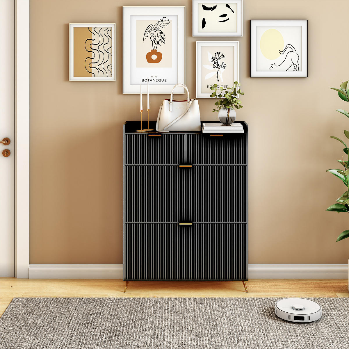SCHUHSCHRANK 80x24x110 cm Schubladen Trennwände Metallbeine schwarz - Schwarz, Holz (80/110/24cm) - Fortuna Lai