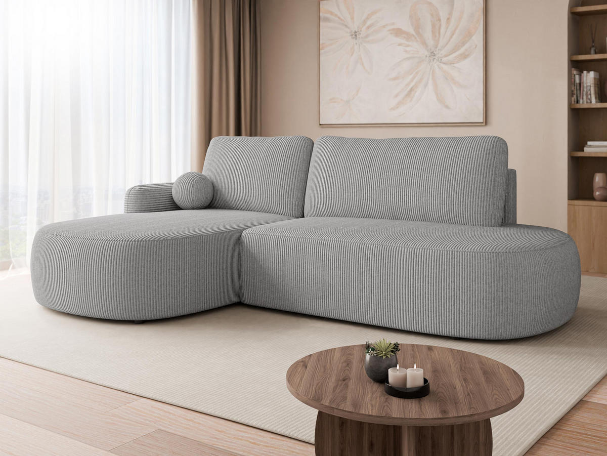 ECKSOFA Loridu O Cord, Seite: Links - Schwarz/Grau, Holz/Kunststoff (274/174cm) - MIRJAN24