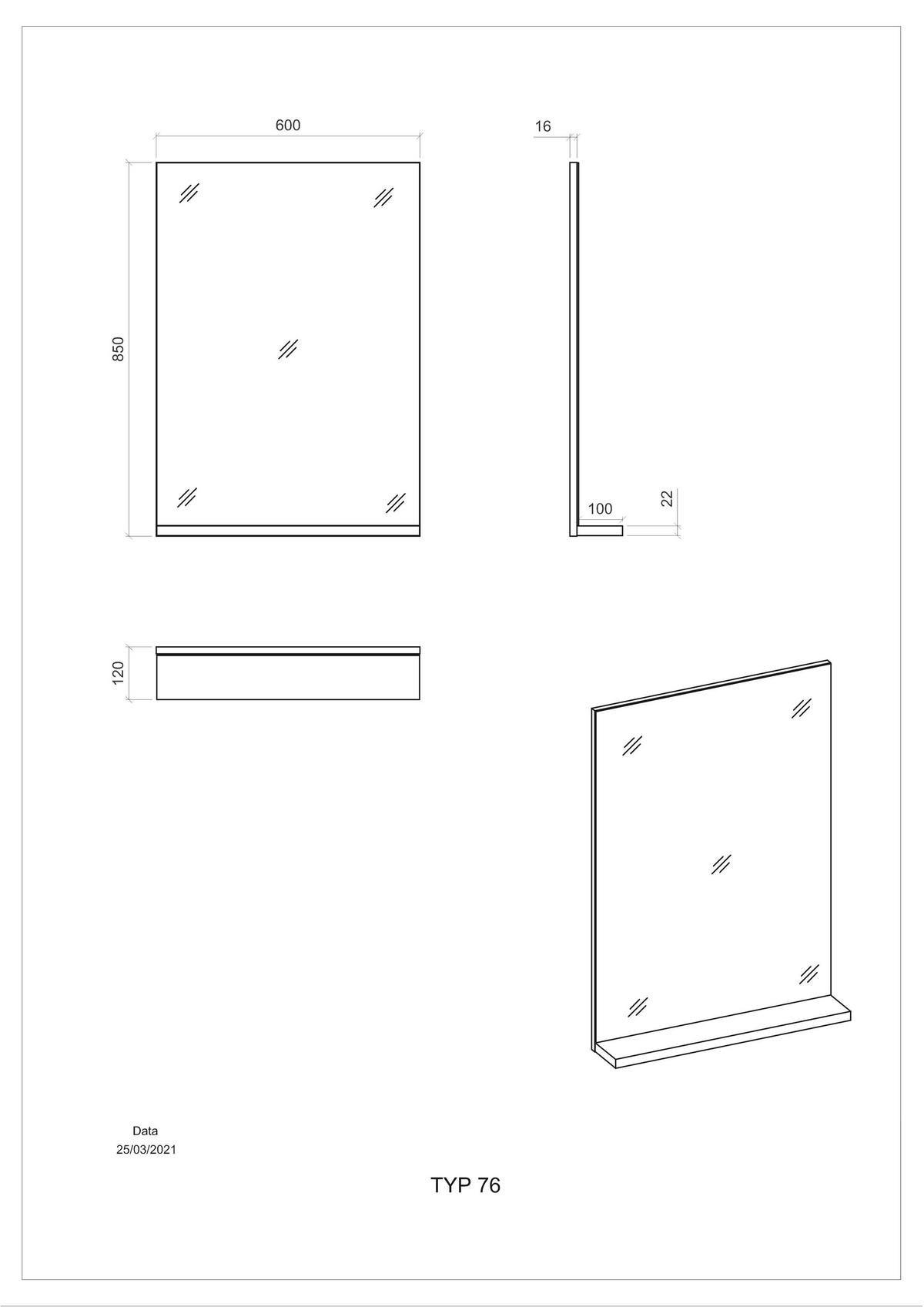 SPIEGEL M12 Weiß Hochglanz 60/85/12 cm schmal - Dunkelgrau, Holzwerkstoff (60/85/12cm) - Livojo