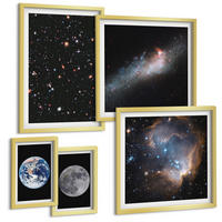 BILDER SET 5er Set - 50x50 cm & 20x30 cm & 40x60 cm Goldrahmen - Galaxie Weltraum Mond - Goldfarben, Kunststoff (40/60cm) - TULUP