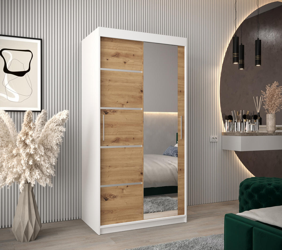 SCHWEBETÜRENSCHRANK 200/100/62 2-türig - Silberfarben/Eiche Artisan, Holz/Kunststoff (100/200/62cm) - Abiks Möbel