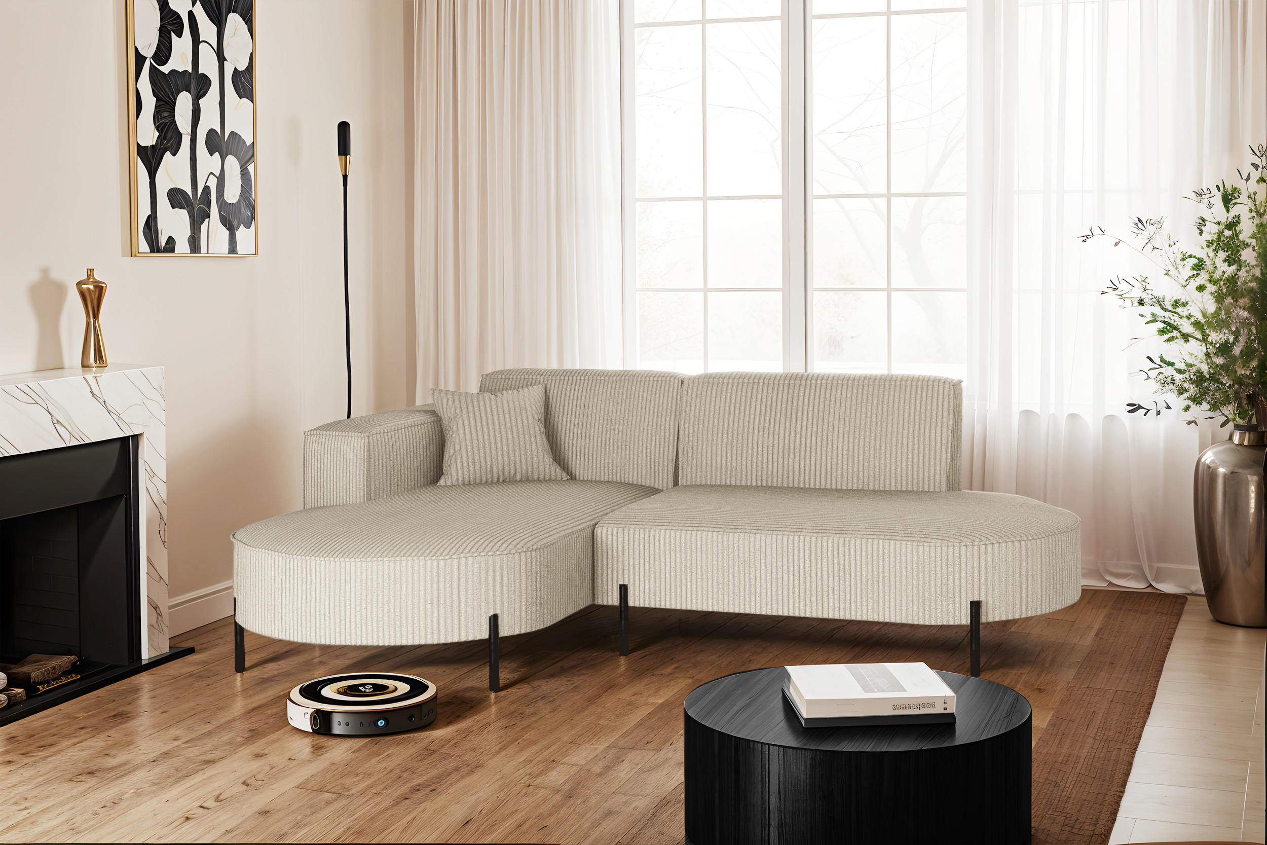 ECKSOFA L-Form Designer Modena Rein stoff Poso Beige Links - Creme, Holzwerkstoff (165/236cm) - Kaiser Möbel