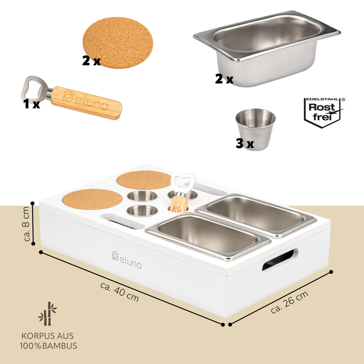 COUCHBAR mit abnehmbarem Deckel, Bambus, weiß - Weiß, Holz (27.5/8/40cm) - eluno