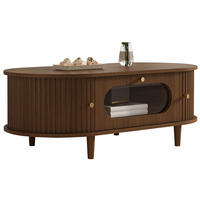KONFERENČNÍ stolek z MDF 100x50x36 cm ořechová barva se zásuvkou a roletovými dvířky, minimalistický design - barva vlašského ořechu, kompozitní dřevo (100/50/36cm) - Modfu