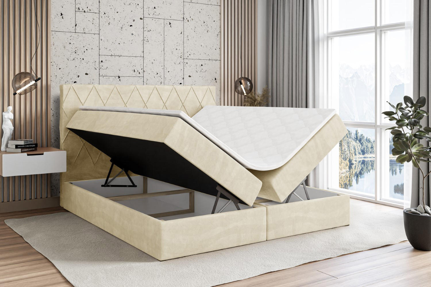 Thumbnail - Altdecor Boxbett, Beige, Holzwerkstoff, Höhe ca. 20 cm, 200x200 cm, Schlafzimmer, Betten, Boxspringbetten