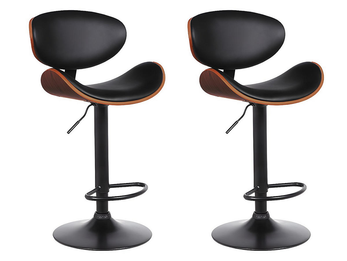 BARHOCKER 2er-Set höhenverstellbar - Kunstleder und Metall - Nussbaumfarben & Schwarz - MONTENEGRO - Dunkelbraun/Schwarz, Leder (49.5/111/46cm) - Vente-Unique