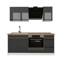 SINGLEKÜCHE R-Line, Anthrazit Hochglanz/Weiß, 180 cm Arbeitsplatte Goldkraft Eiche - Schwarz Hochglanz/Weiß, Holzwerkstoff (180/206.8/60cm) - Vicco