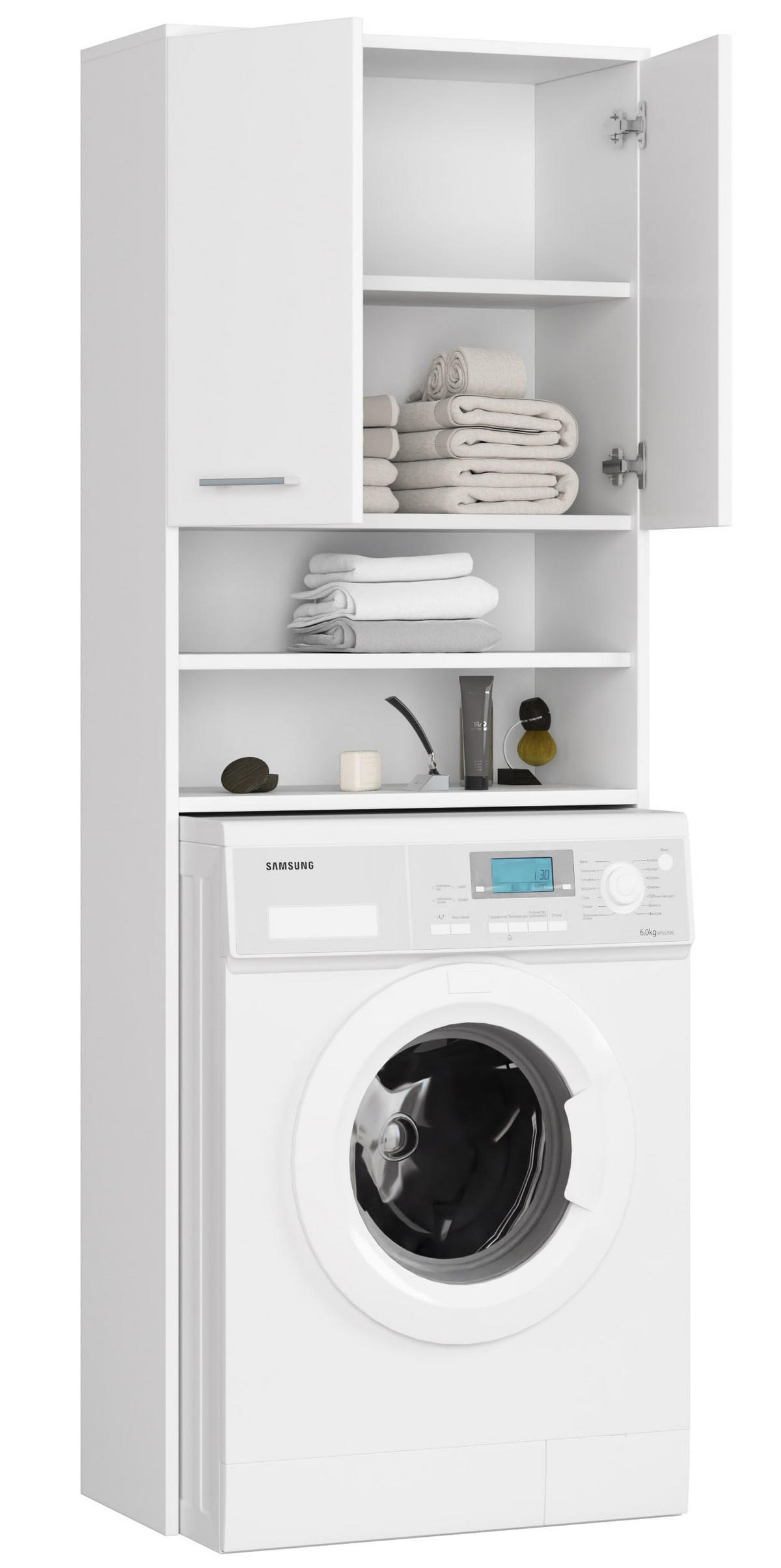 WASCHMASCHINENUMBAUSCHRANK mit zwei Türen, 64 × 30 × 190 cm Weiß - Weiß, Holzwerkstoff (64/180/30cm) - RAUMHIRSCH FURNITURE
