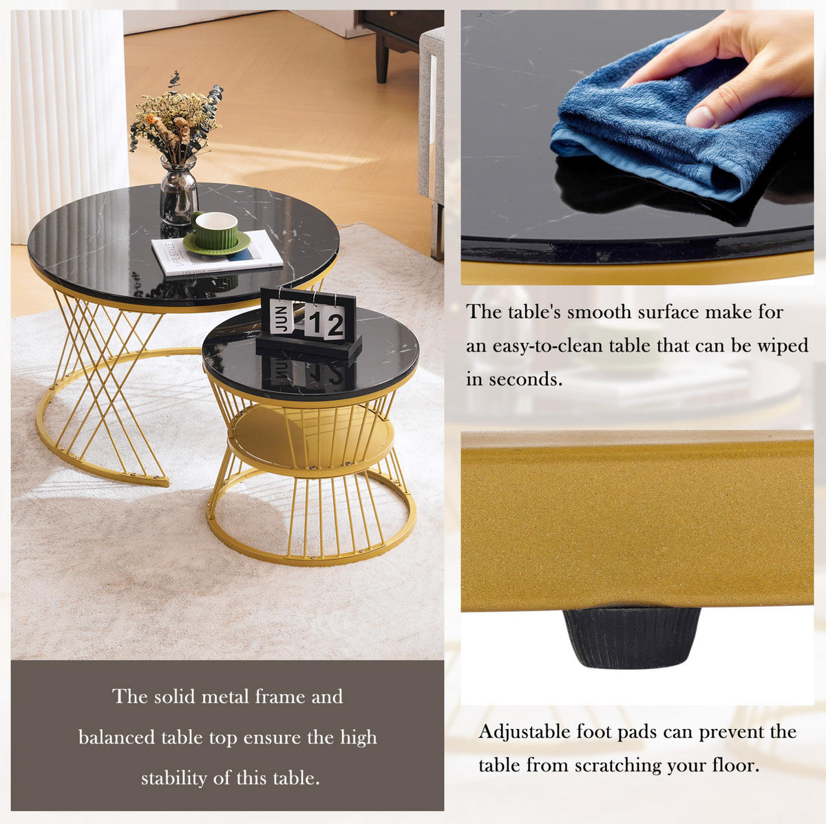 COUCHTISCH 70/45 cm schwarz aus MDF mit Marmormuster - Schwarz, Holzwerkstoff (70/70/45cm) - OKMYHOME