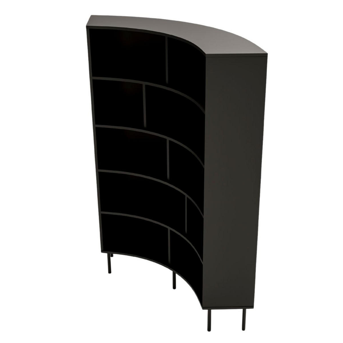 BÜCHERREGAL Horn, Schwarz, Bogenform, 10 Fächern - Schwarz, Holzwerkstoff/Metall (100/181/32cm) - Skandica