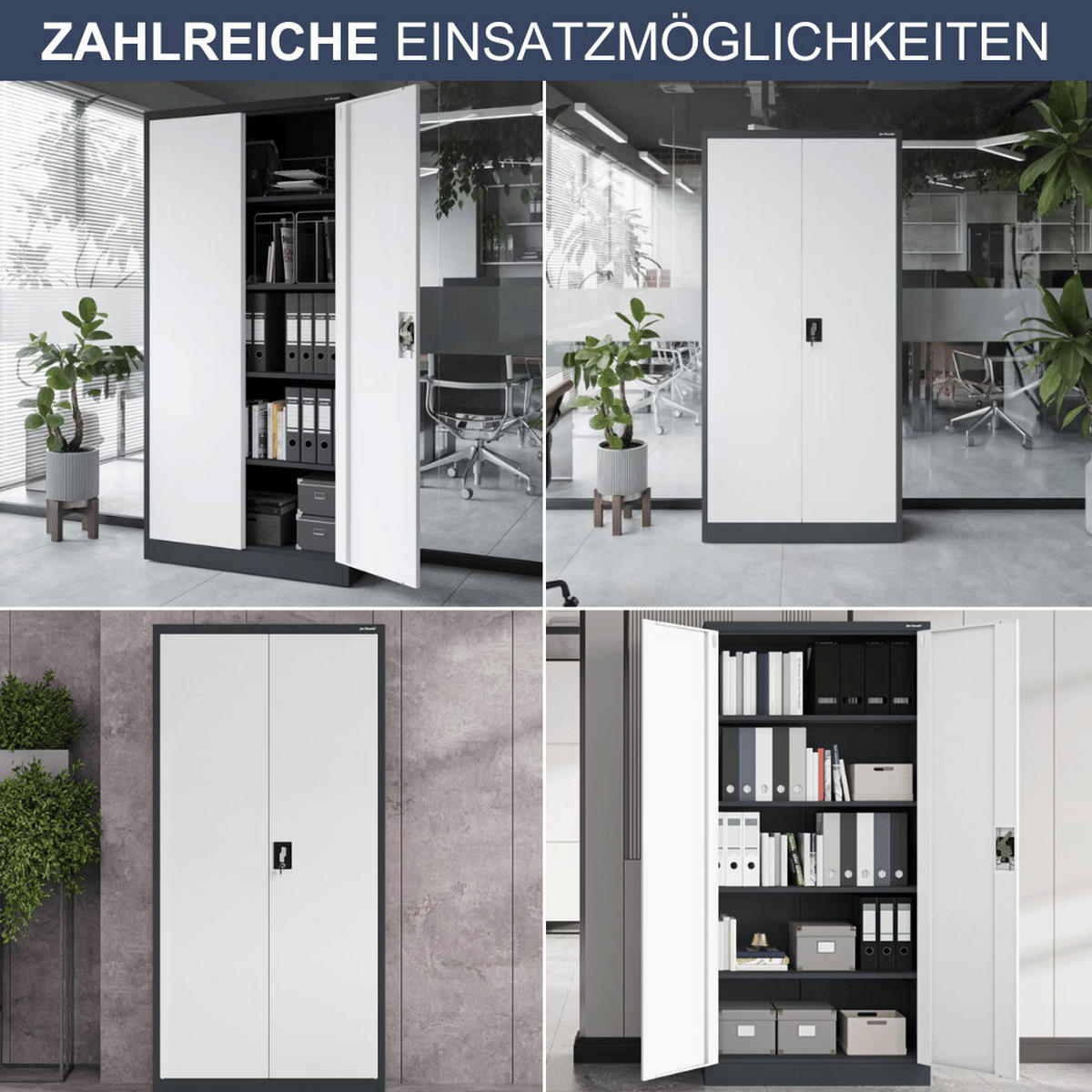 AKTENSCHRANK abschließbar 4er Set KADO 195x90x40cm Anthrazit-Weiß - Anthrazit, Metall (90/195/40cm) - DELUKE