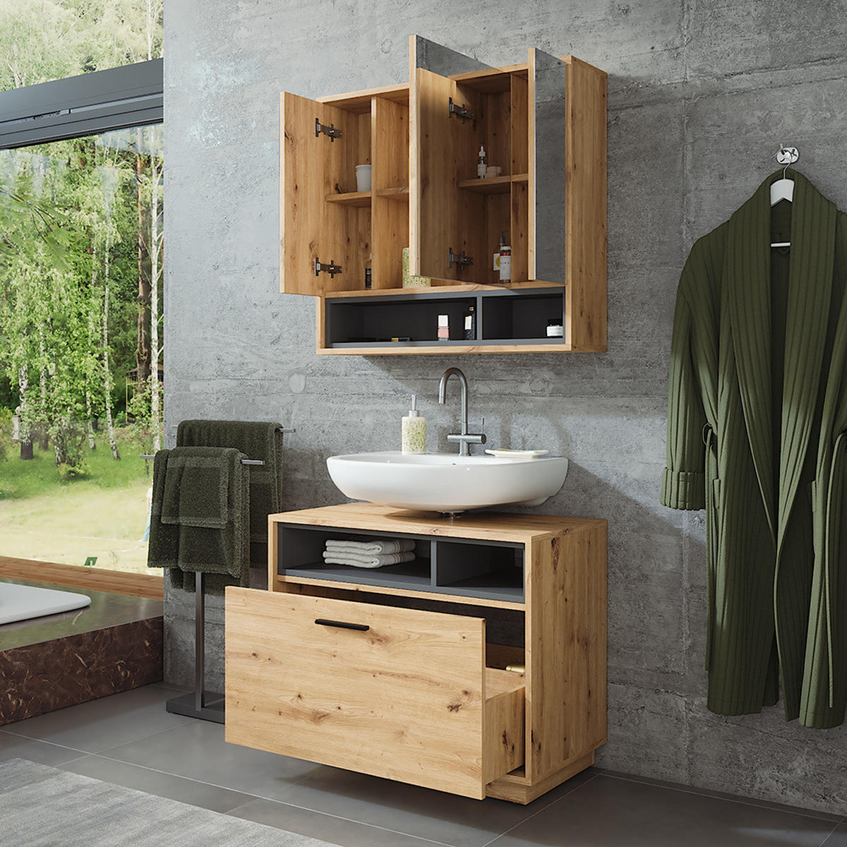 KOUPELNOVÝ NÁBYTEK Beatrice Dub Artisan/antracit - dub artisan, kompozitní dřevo (80/64/35cm) - Vicco